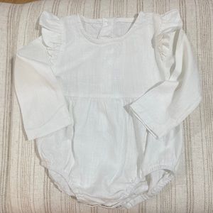 White Cotton Linen Bubble Romper Onesie